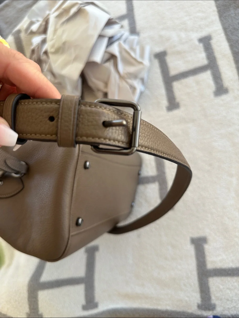 Coach Taupe Leather Messenger Satchel with Adjustable Strap